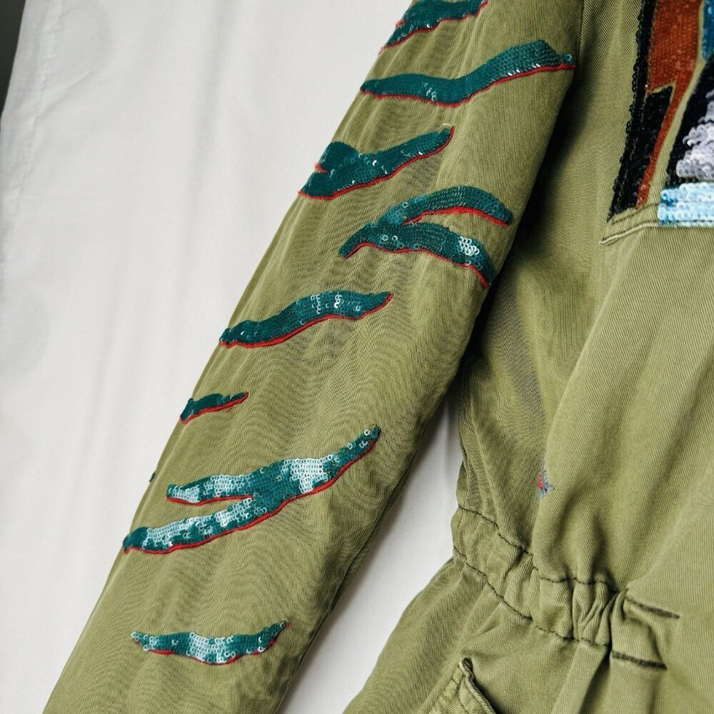 NWT Desigual Flix 2 In 1 Military Parka Jacket Sequins Size 32 Detach Line Small - Picture 6 of 16